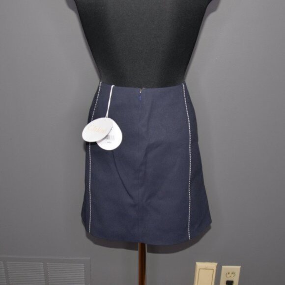 NWT Chloe Navy Blue Contrast Stitch Mini Skirt Sz 10 - Picture 2 of 7